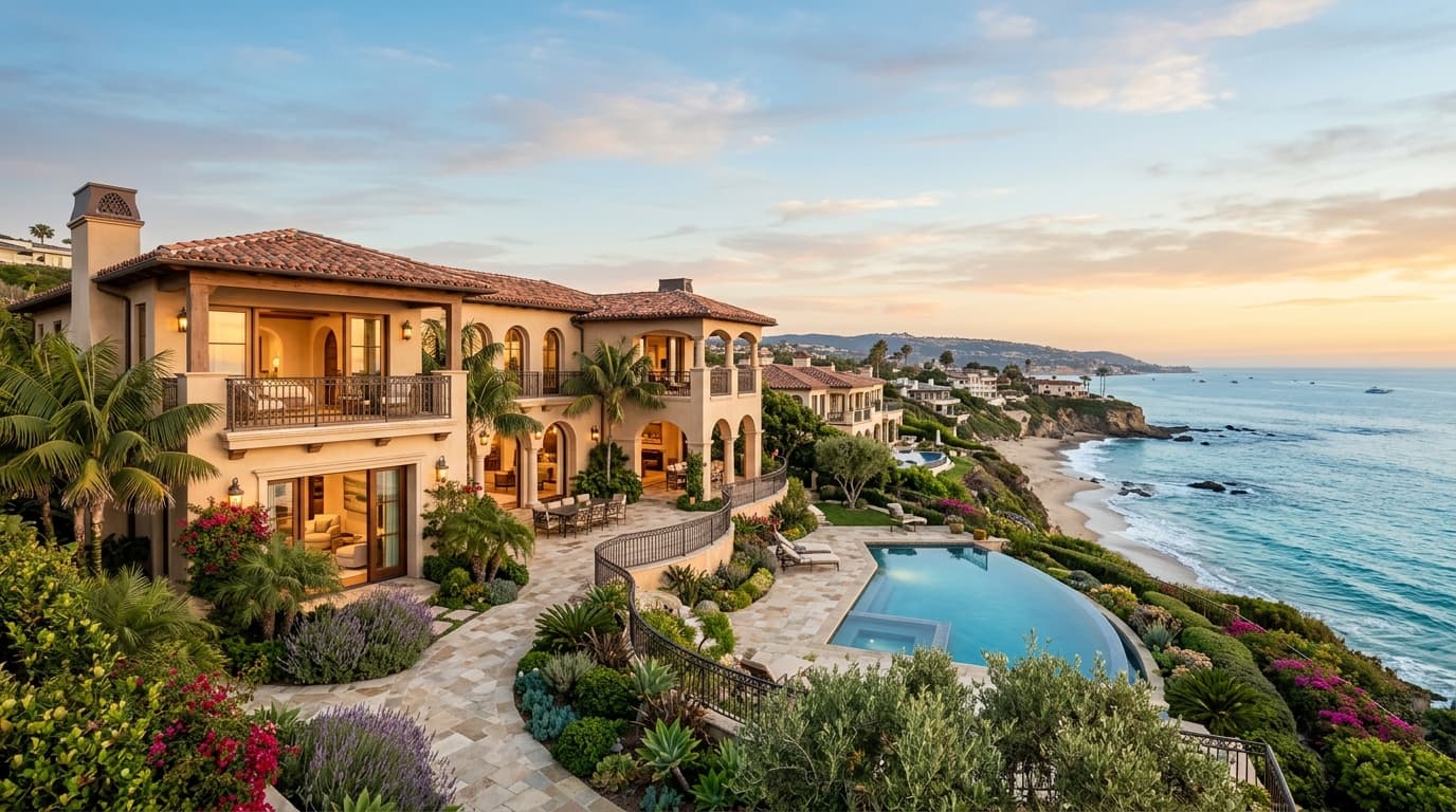 Mediterranean-style coastal home with ocean views near Corona del Mar